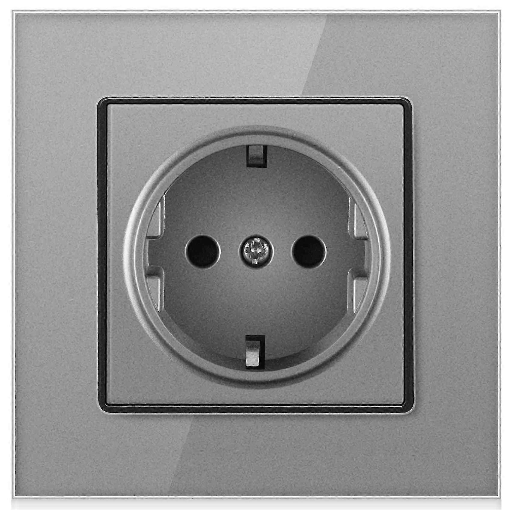 25-26 Eu Plug Power Socket Wall Electrical Outlets Grey Glass Panel 230v 16a German Socket