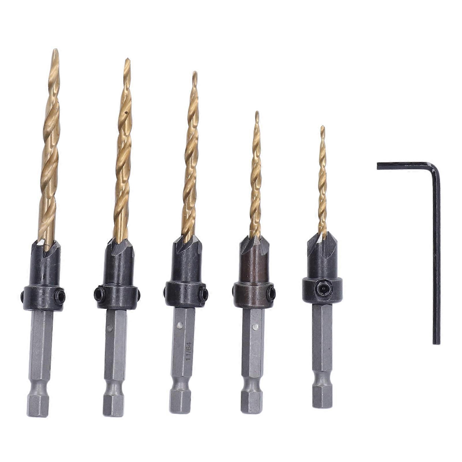5Pcs Titanium Plated 4241 HSS Countersink Drill Bits Set