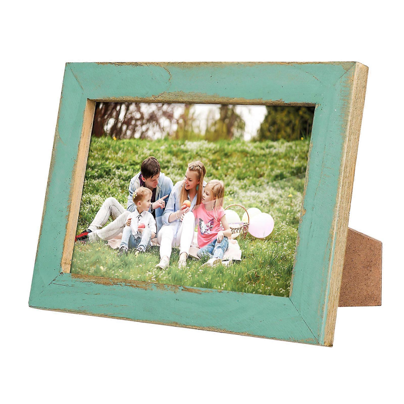 Retro Wooden Picture Frame 6 Inch Rectangular Suitable For Office Use Light Blue 3Pcs