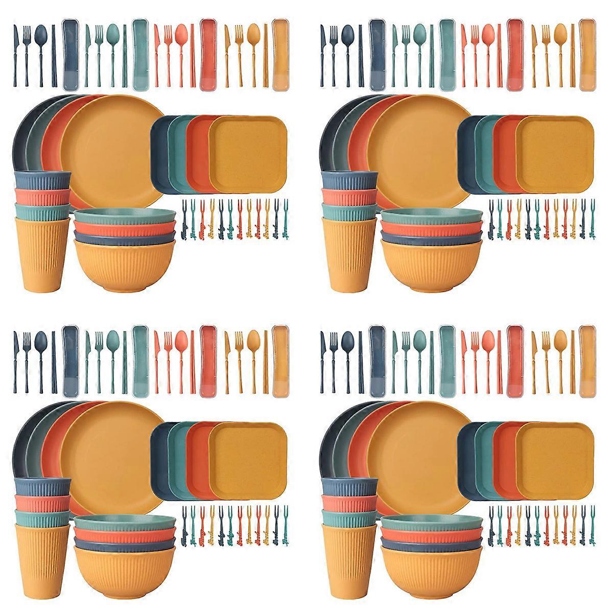 48Pcs Dinnerware Sets for 4 People, Camping Plates and Bowls Set