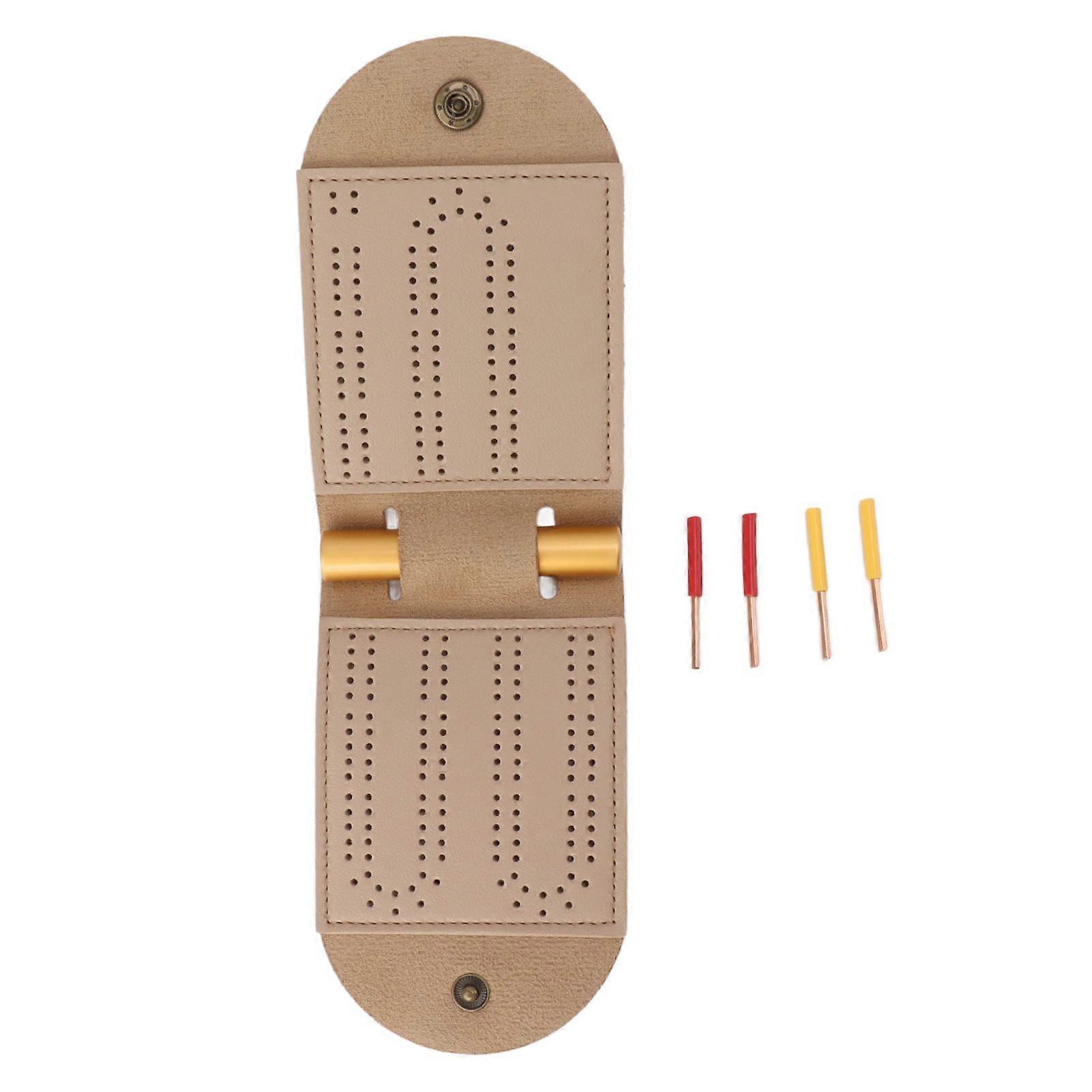 Travel Track Game Board Portable Foldable PU Leather Endless Fun Crib Game Board with 4 Pegs