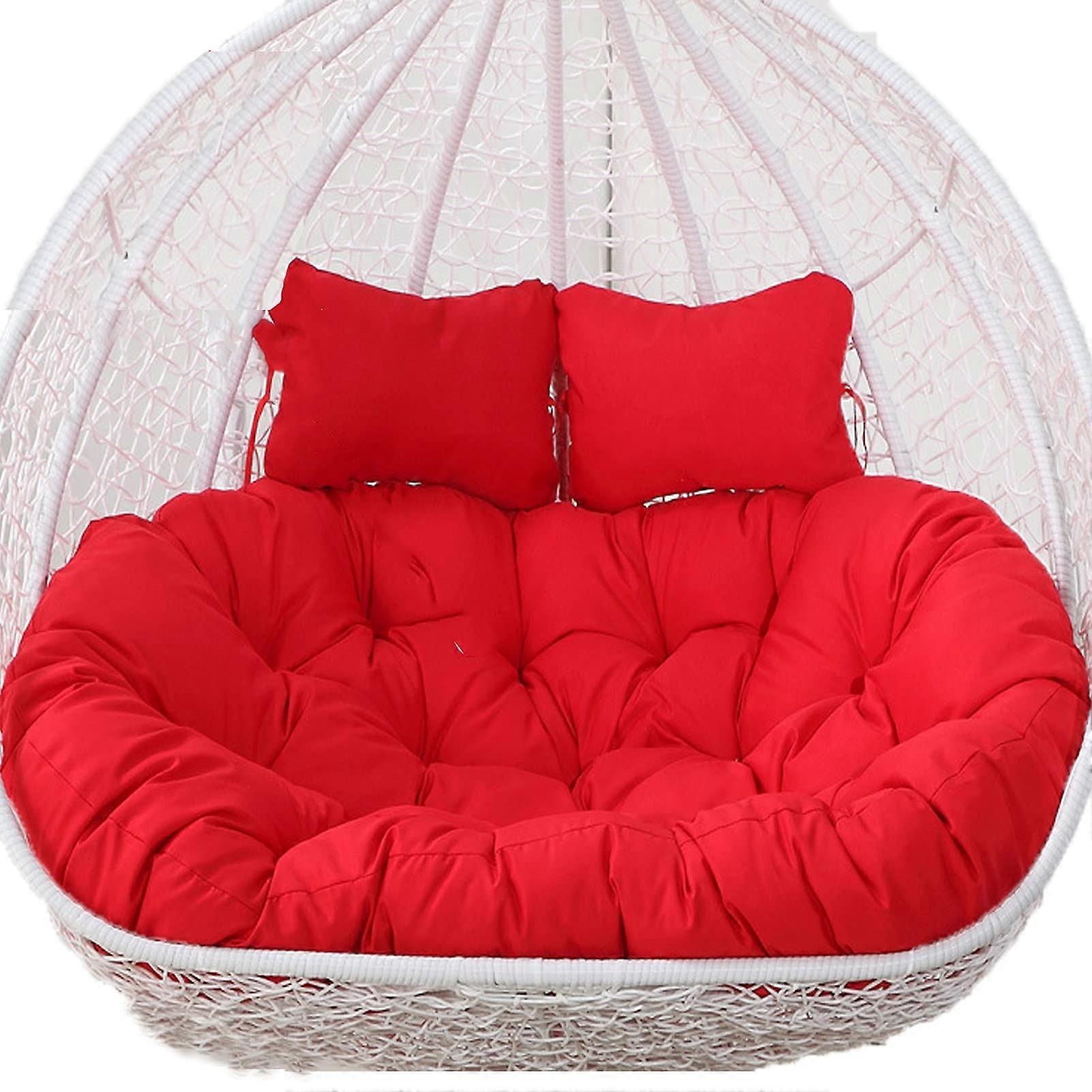 Outdoor Double Hanging Swing Lounge Chair with Soft Deep Cushions, Adjustable Ties, Stylish Red Color for Patio Relaxation