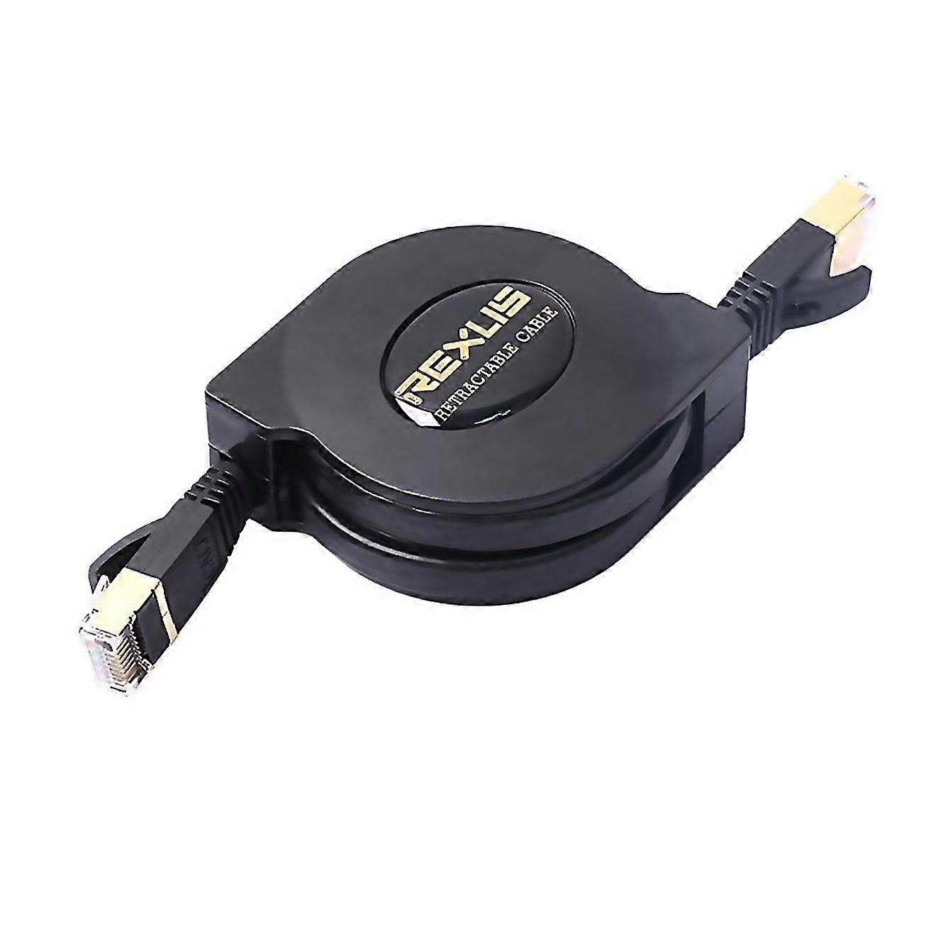 For Rexlis 15m Cat7 10 Gigabit Retractable Flat Ethernet Rj45 Network Lan Cableblack