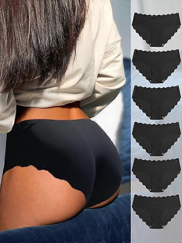 Women's 6pcs Minimalist Solid Scallop Trim Panty Lady Basic