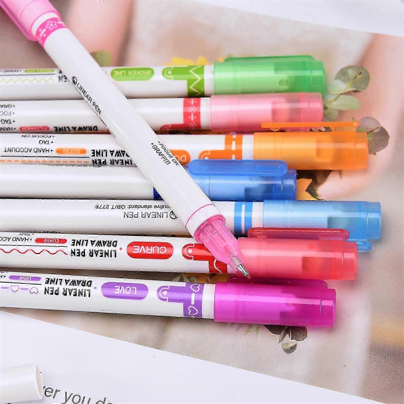 New Arrive 8 Colored Curve Highlighter Pen Set, Different Shapes Dual Tip Markers Cool Pens for Journal Planner Scrapbook Art Officem