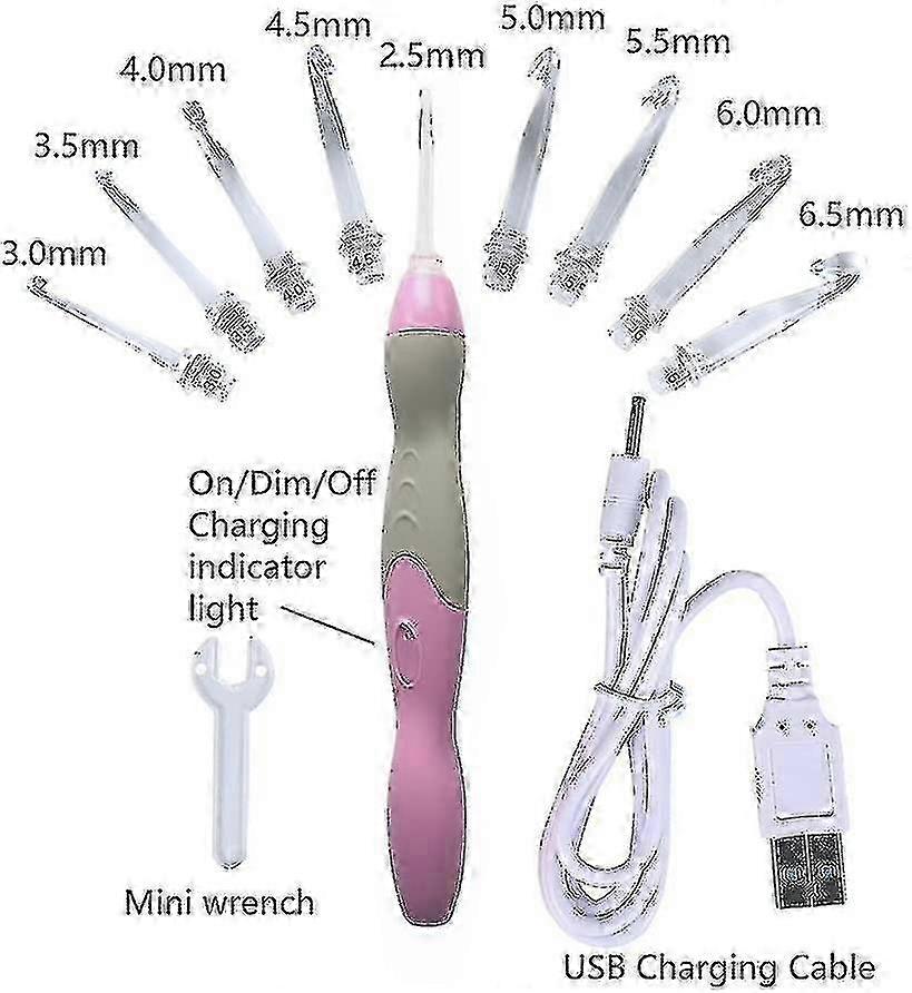 Lighted Crochet Hook Set,9 Size Interchangeable Heads 2.5mm To 6.5mm With Ergonomic Grip Handles,rechargeable Lighted Crochet Hooks Complete Set For A