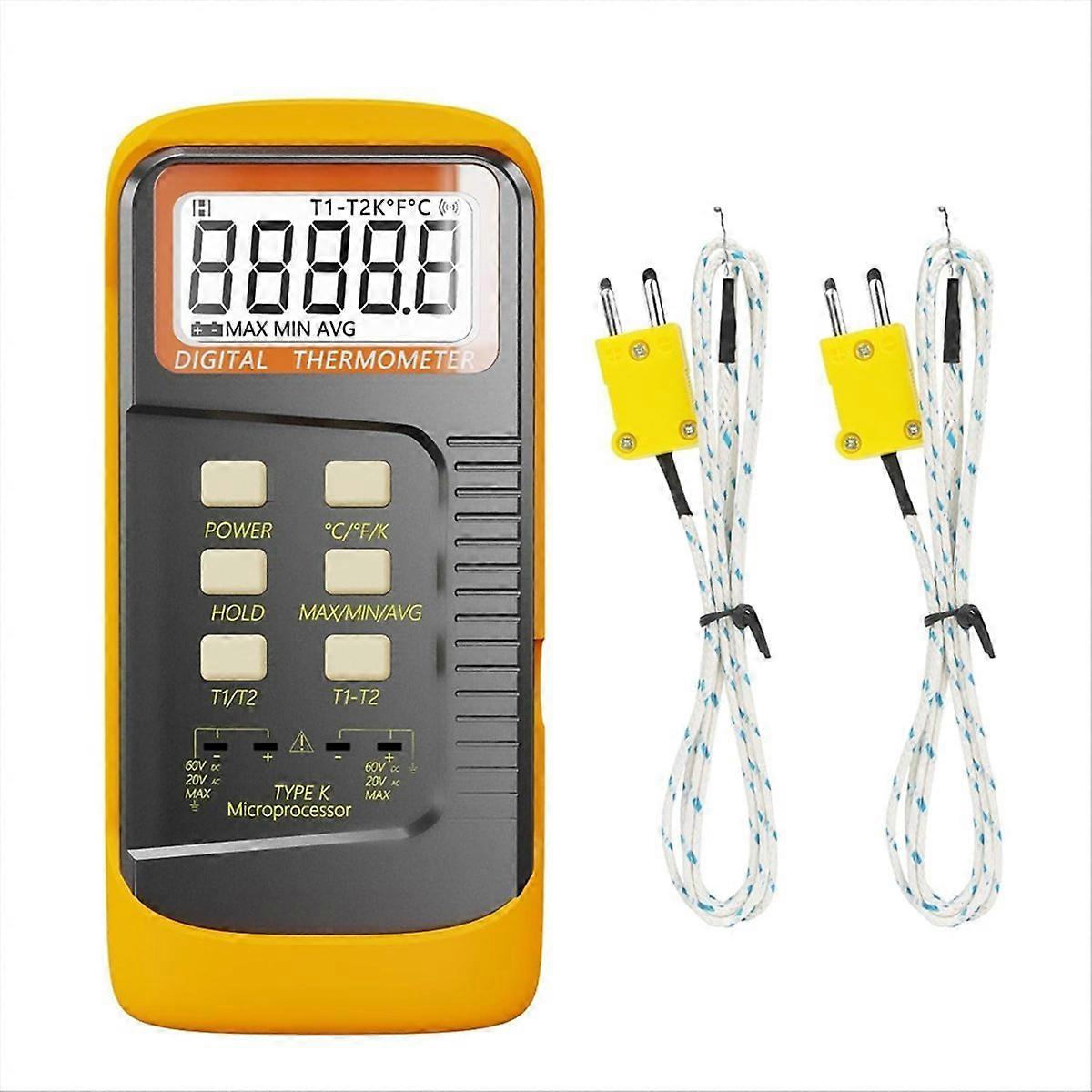Handheld Thermocouple Thermometer,2-Channel K-Type Thermocouple Probe