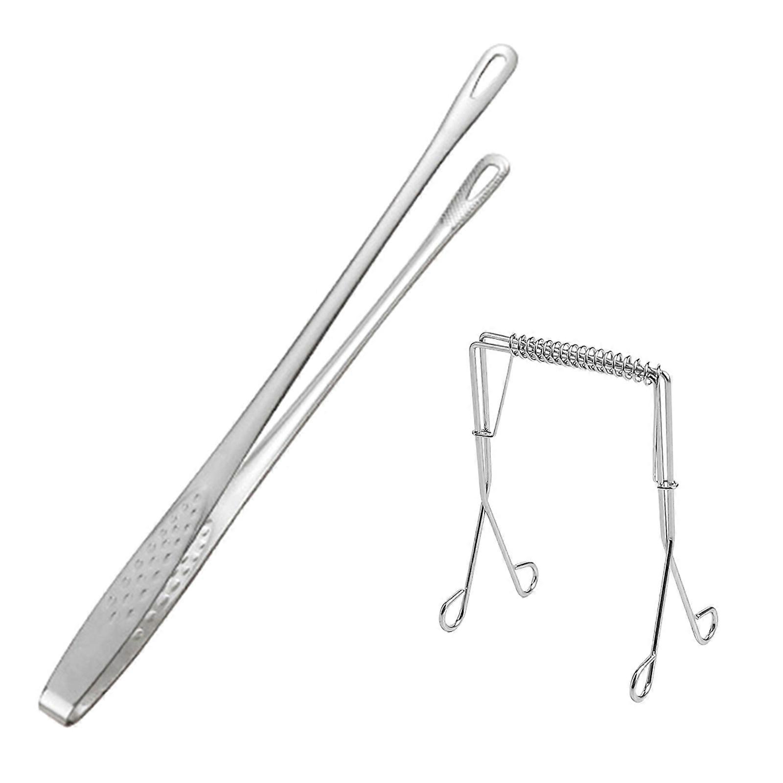 2 Pack Spring Bowed Rustless BBQ Tongs for Secure Grilling and Roasting with Permanent Building Multicolor