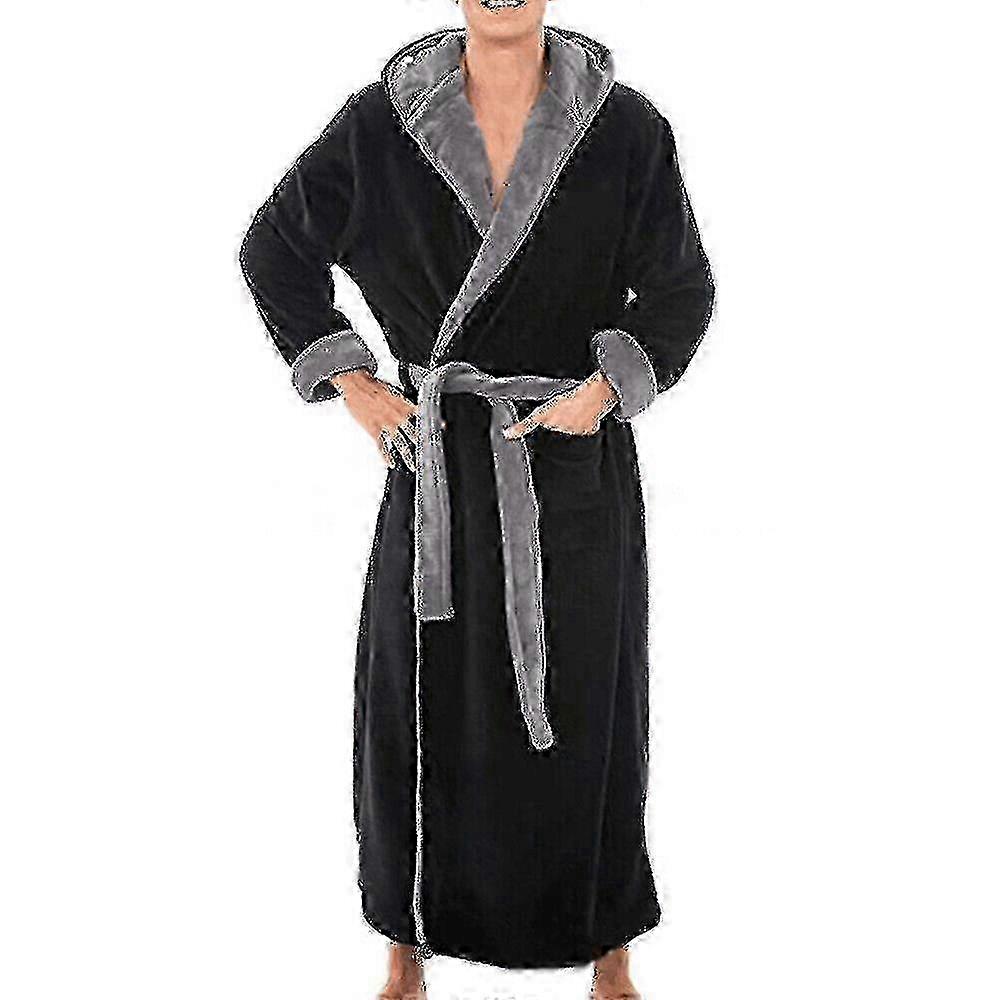 Long bathrobe for men - warm hooded winter dressing gown