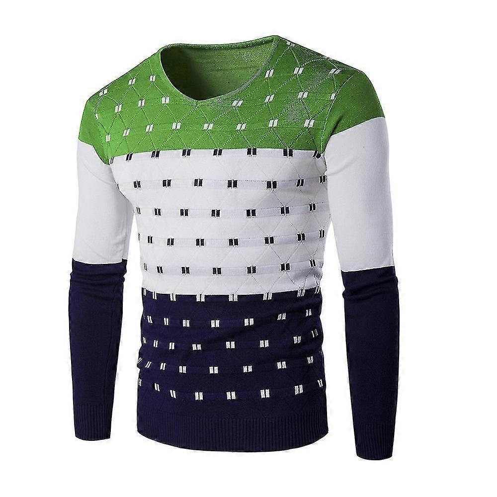 Herren Colorblock Langarm-Strickpullover mit V-Ausschnitt @BUGU