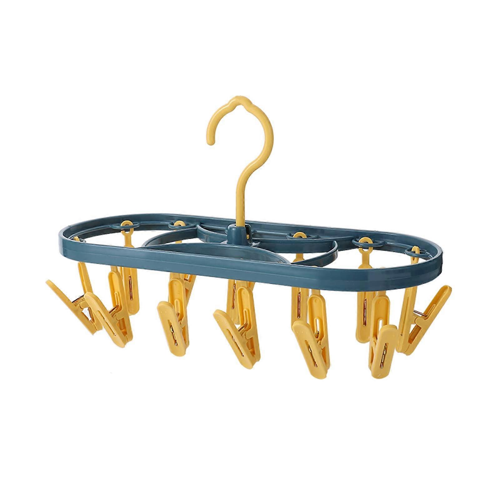 Sock Drying Rack Small Plastic Laundry Hanger With 12 Clips, 360 Degree Rotatable Hook, 1 Pack Pink