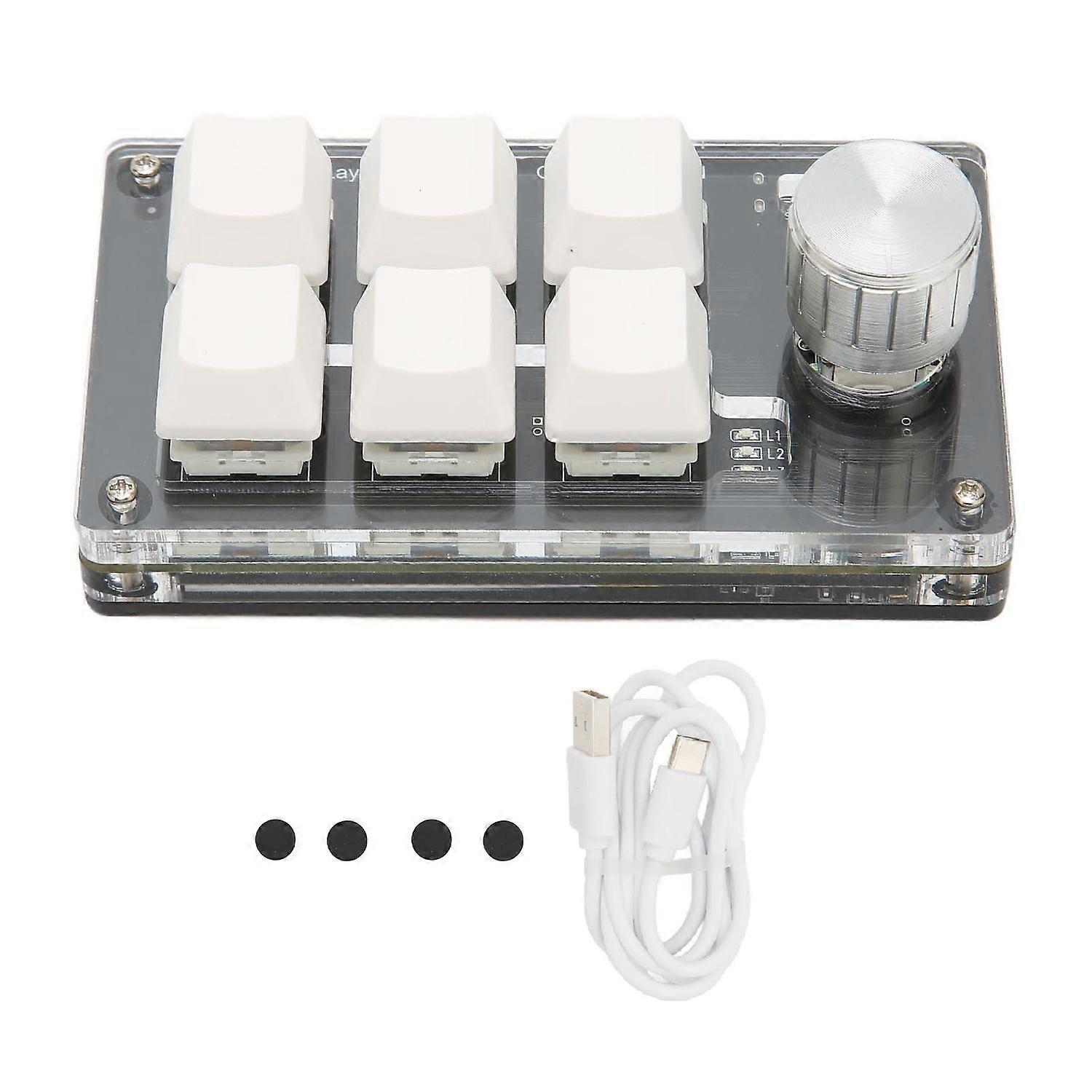 6 Key Mini Keypad with Knob Blue Switch Wired USB Wireless Bluetooth Dual Mode Connection DIY Progra