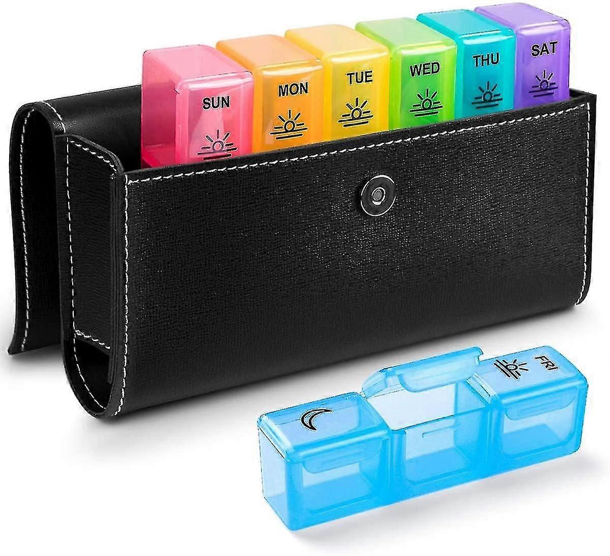 7 Günlük Hap Kutusu Günde 3 Kez - Pu Leath ile Hap Depolama Kutusu Haftalık Seyahat Hapı Organizatörü