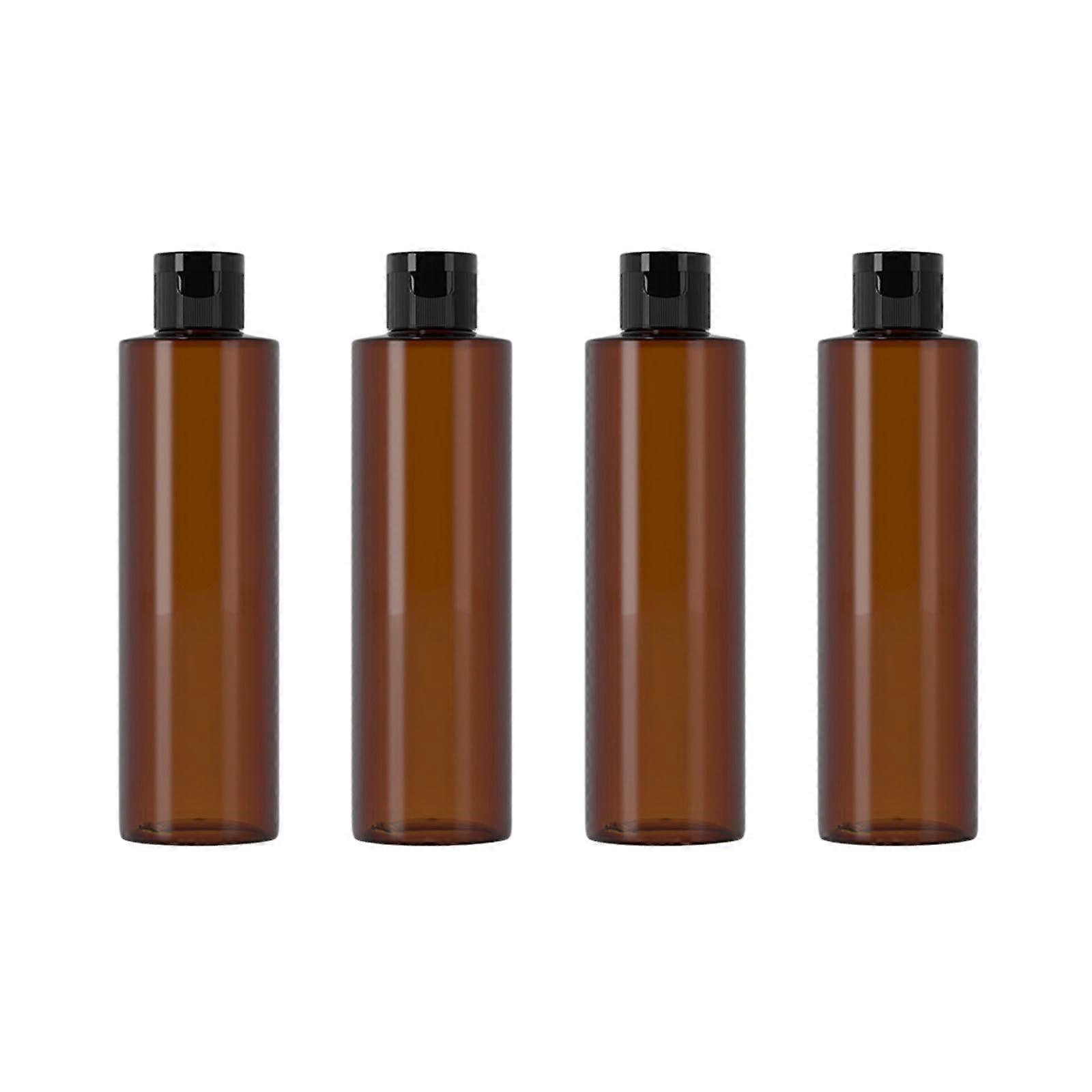 Refillable Bottles 4Pack 250ml Brown FlatShoulder LeakProof Cosmetic Containers Shampoo Conditioner Makeup Remover