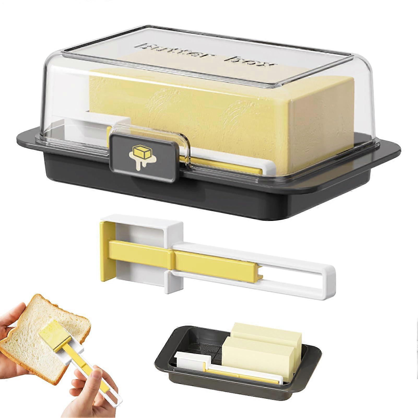 Butter Dish Rectangular ABS Butter Keeper With Lid And Spoon Hygienic Storage Black For Kitchen And Breakfast Table