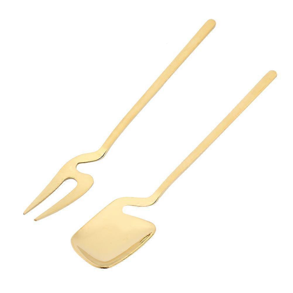 Gold Shovel Shaped Spoon Fork Long Handle Ice Cream Coffee Spoon Fork Tableware