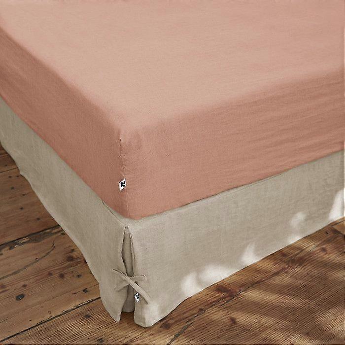 Leffet papillon Fitted sheet Soline all sizes Washed linen - Soline Old Pink - 90 x 190 cm with 30 c