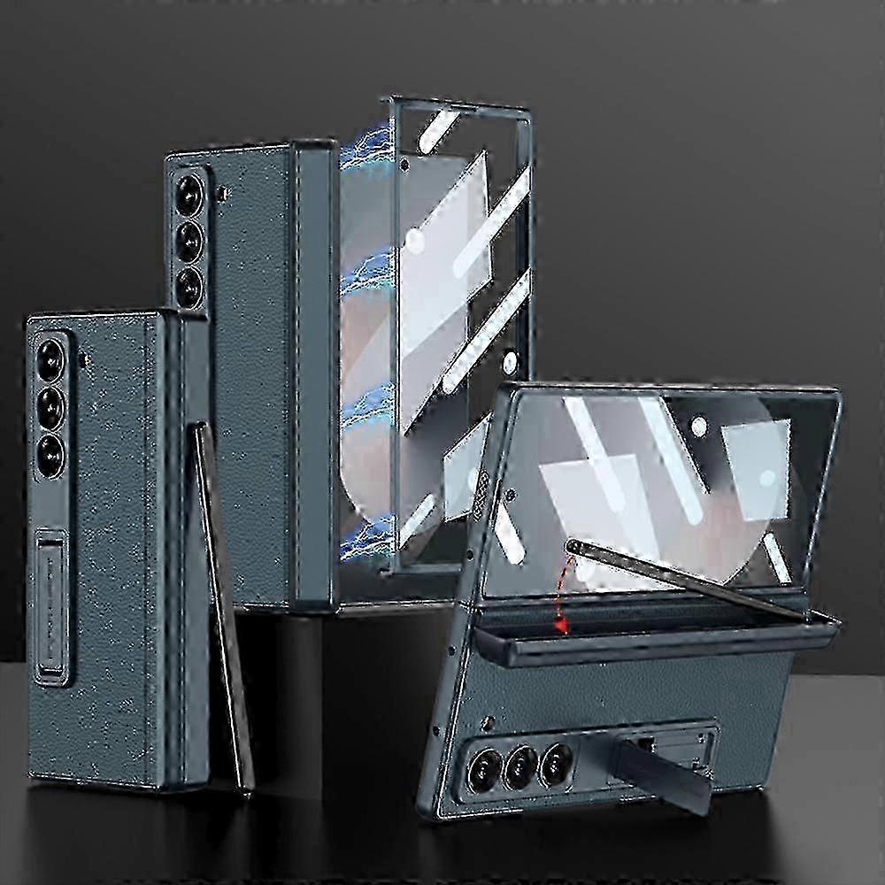 For Samsung Galaxy Z Fold 6 Case with Magnetic Hinge Protection & Hidden S-Pen Slot, Built-in Front Screen Kicstand Protective Case