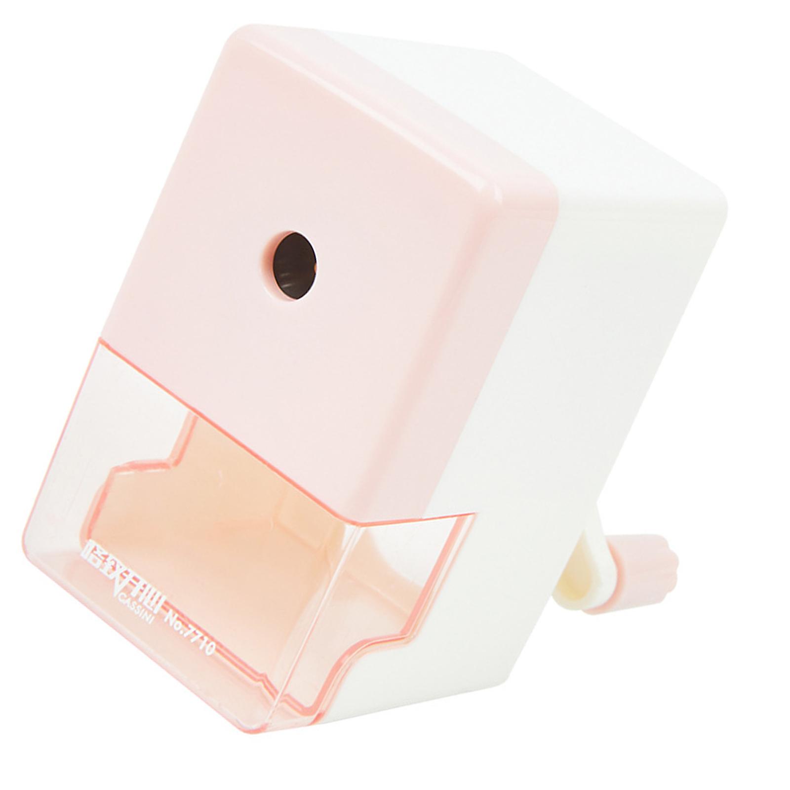 Classroom Manual Pencil Sharpener with Shavings Container Auto Feeding In Adjustable Thickness Sharpener for Student  pink.
