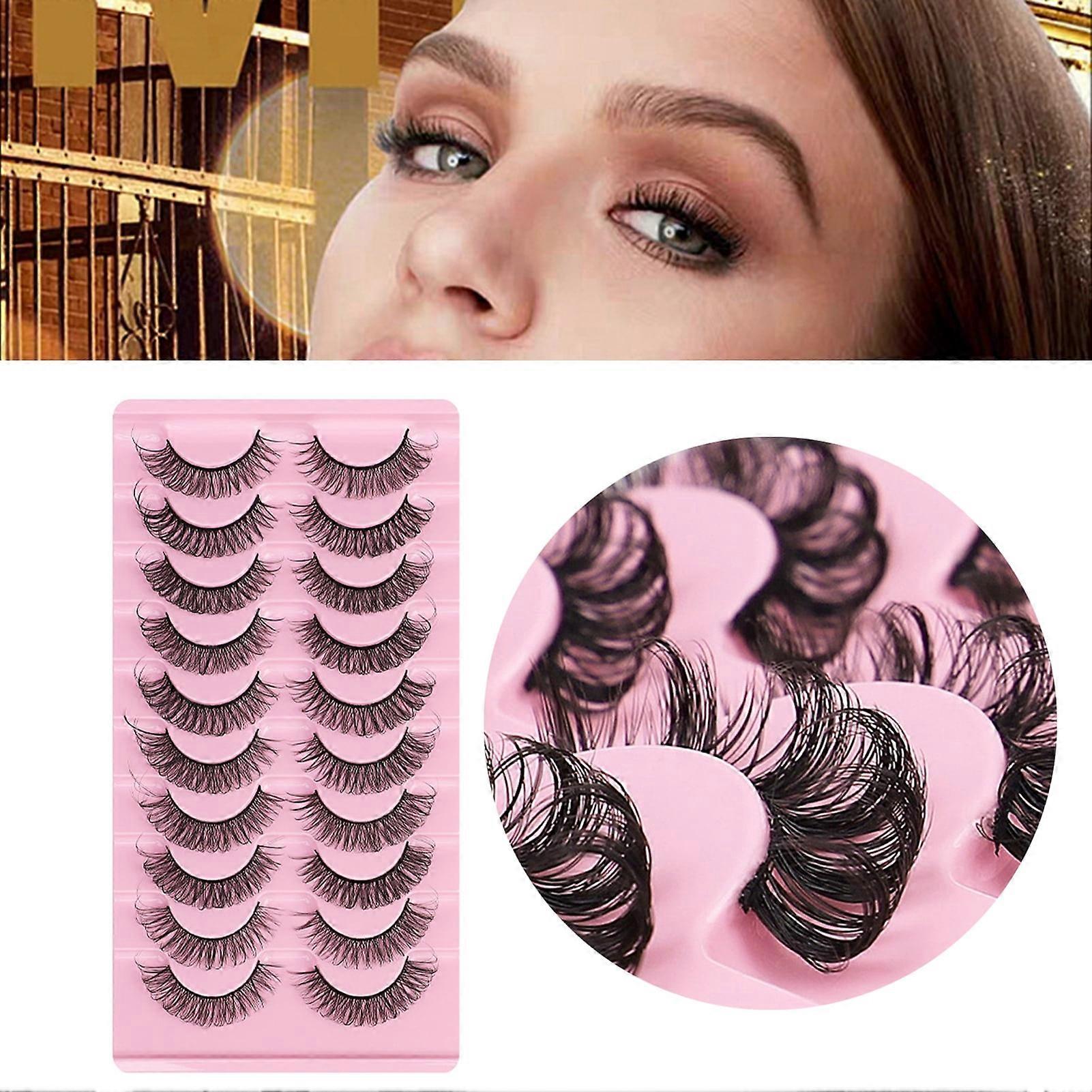 Hesroicy 10 Pairs False Eyelashes No Residue D-Shaped 3D Effect Lady Handmade Extensions Artificial Eyelash for Beauty