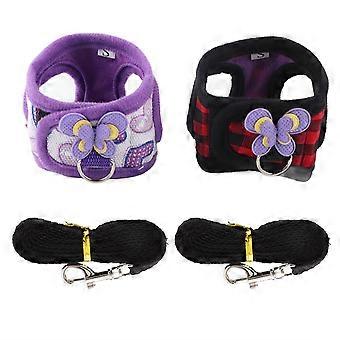 Chinchilla Walking Harness Vest with Leash for Squirrel Hamster Red Grid+Purple Love (S)