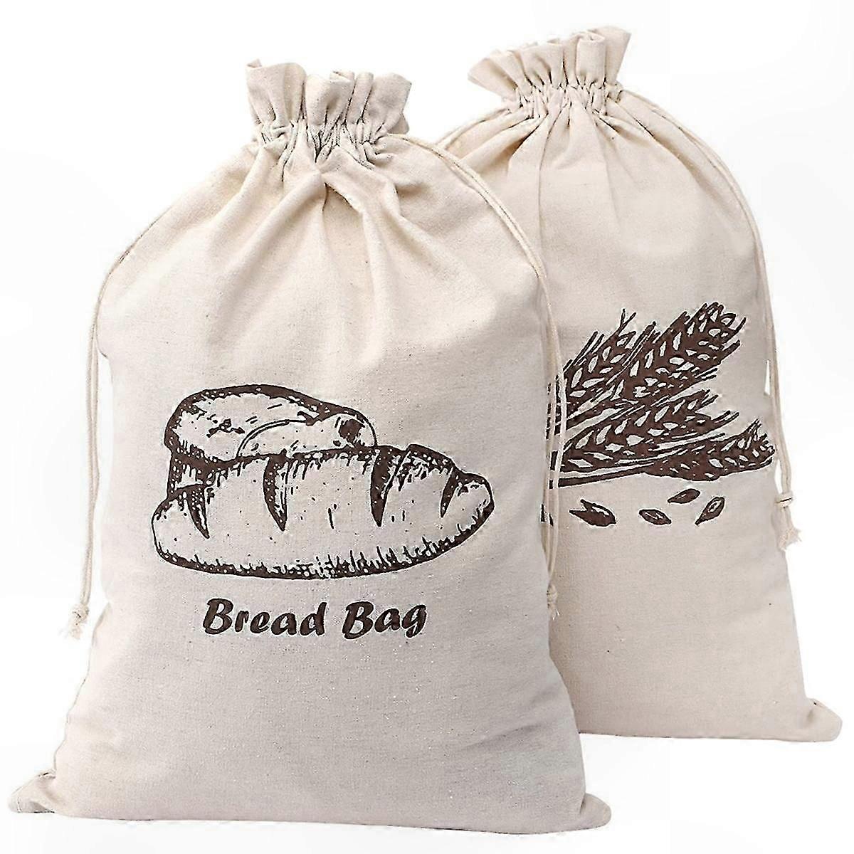 Reusable Bread Bags for Homemade Loaves, 2-Pack 30x40cm Unbleached Linen Storage Solution
