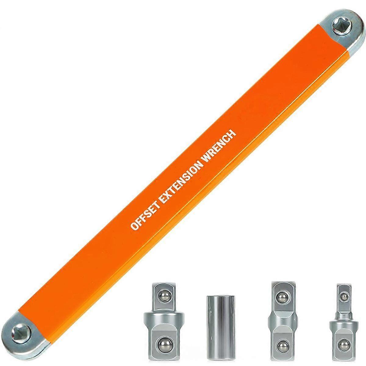 Offset Extension Wrench Set,15.4in Adjustable Wrench with 1/4in, 3/8inch, 1/2inch Square Drive Adapt