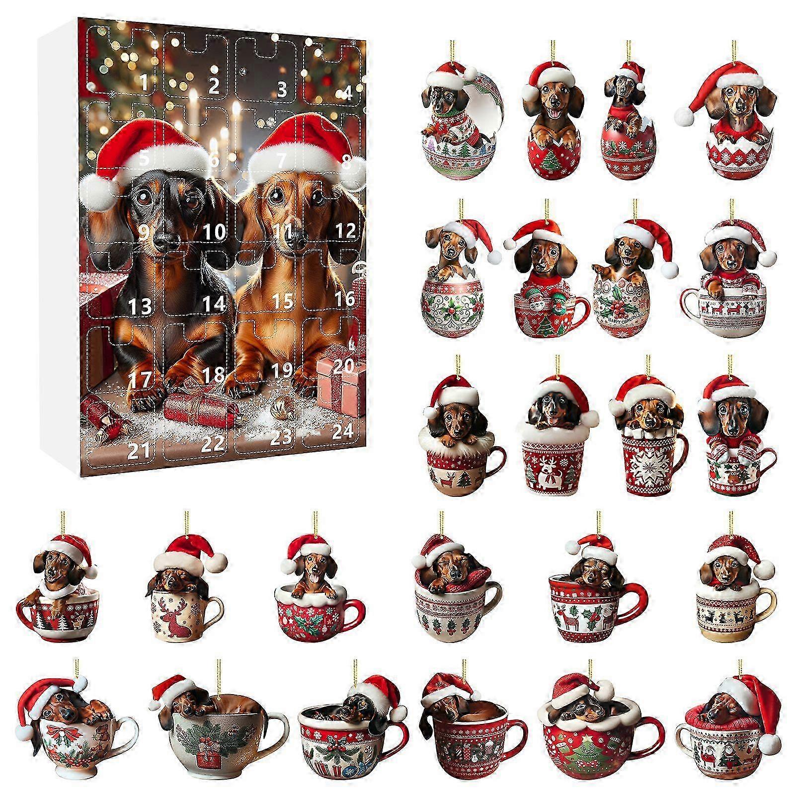 Festive countdown calendar for dog enthusiasts featuring dachshund artwork
