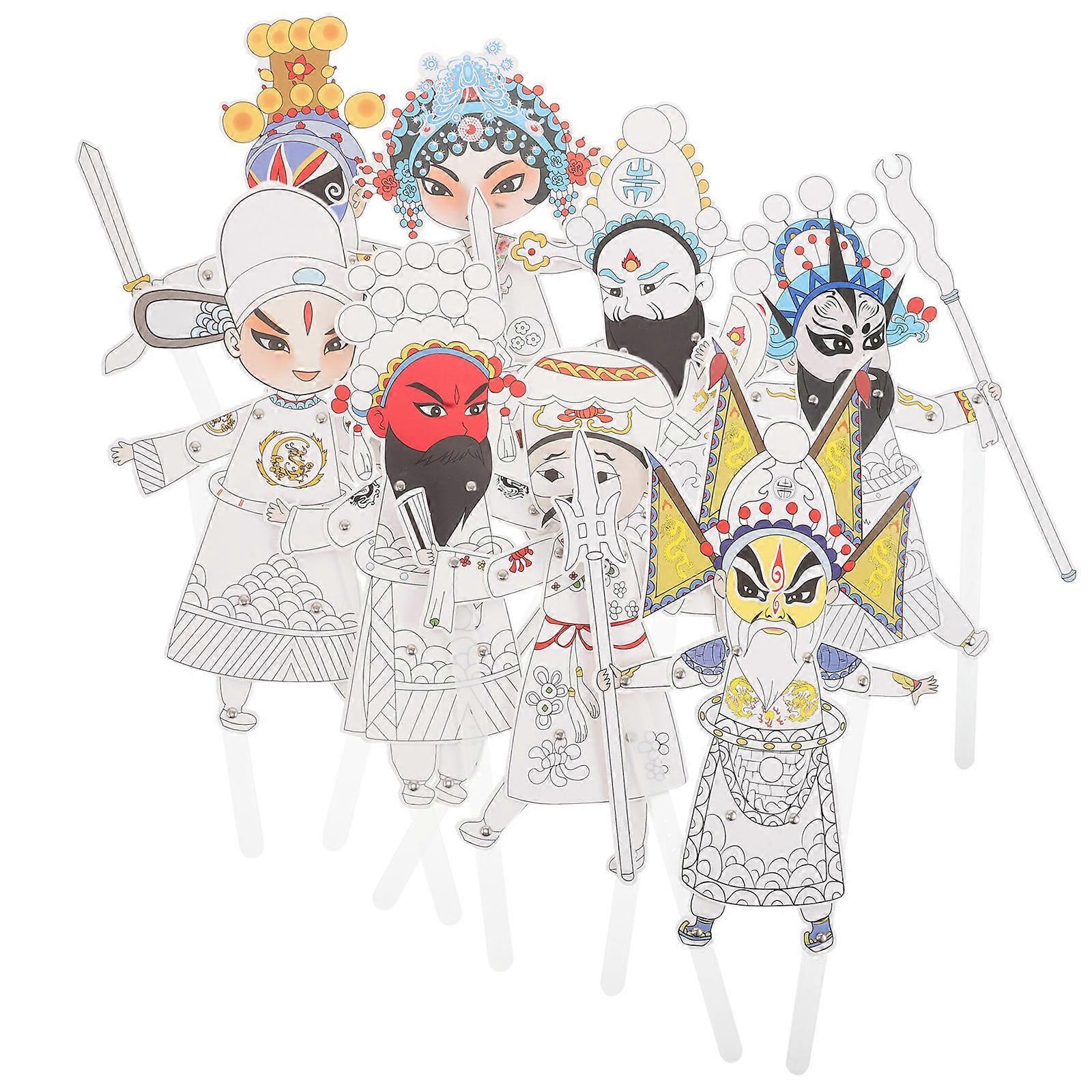 Chinese Shadow Puppet Toy Traditional Hand Puppet Art Kit 8Pcs for Party