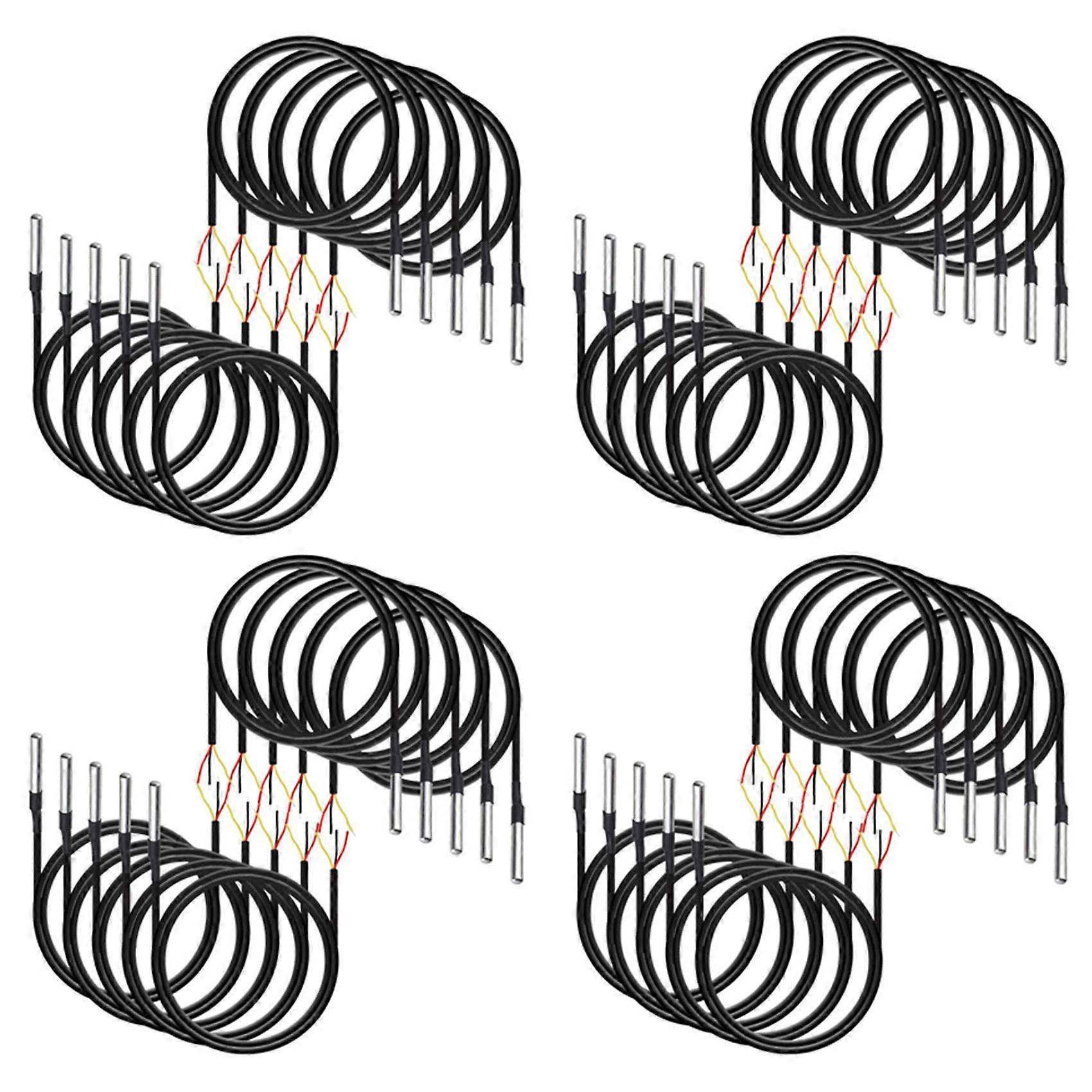 40Pcs Waterproof DS18B20 Temperature Sensor, Digital Temperature Thermal Cable Temperature (-55℃- +125℃) - 1 Meter/3.2Ft