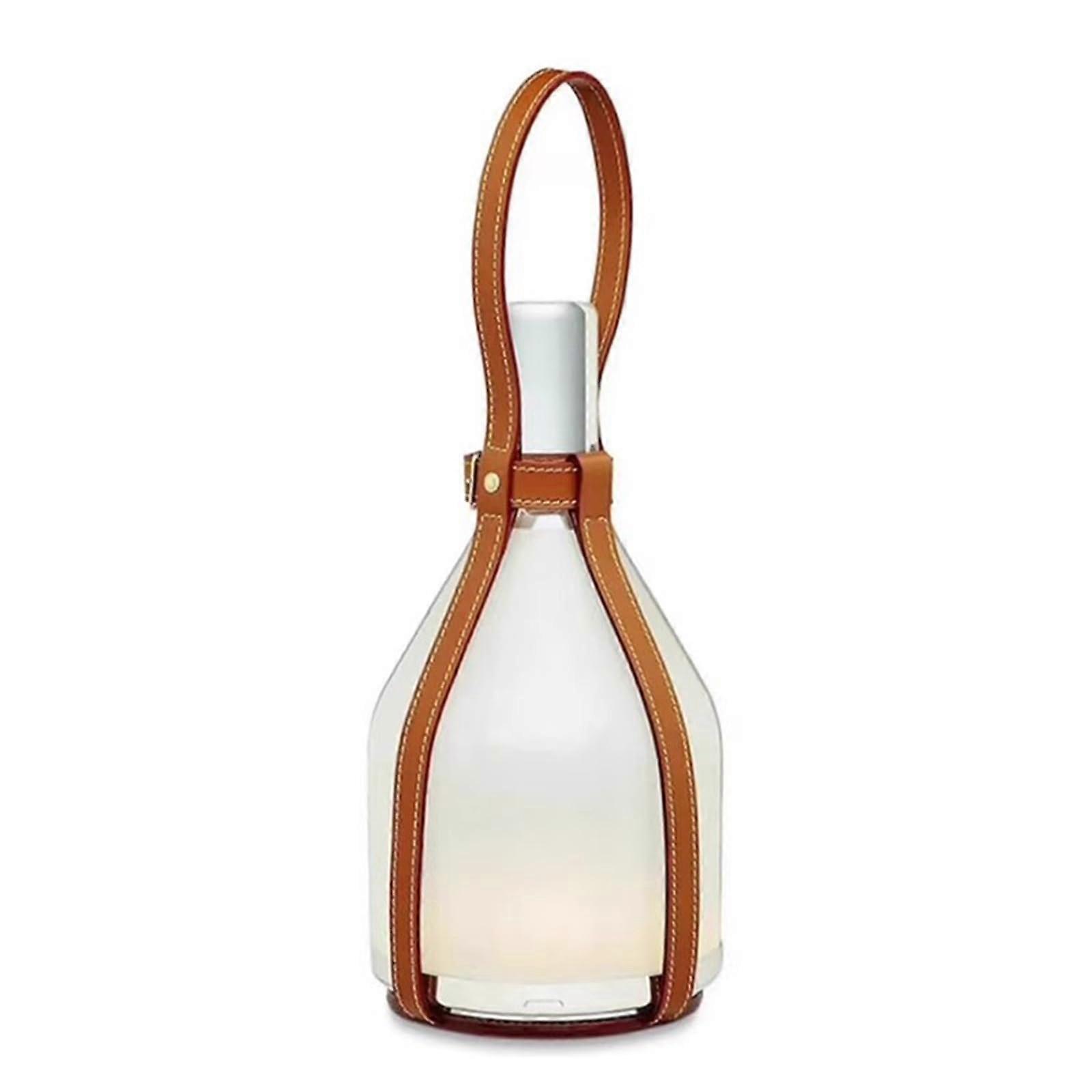 Portable Table Lamp Vintage Bottle Shape USB Rechargeable Glass with Leather Handle Adjustable Brightness