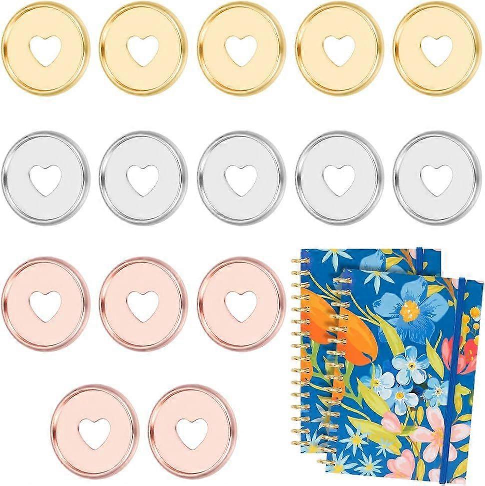 15Pcs Alloy Book Binding Discs 3 Colors Discbound Expansion Discs Binding Ring Heart Loose Leaf Ring for Add Extra Pages DIY Notebook Planner (1.1 inc