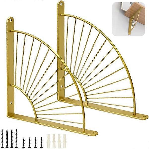 XJ 2-pack shelf brackets in fan shape gold, shelf bracket wall