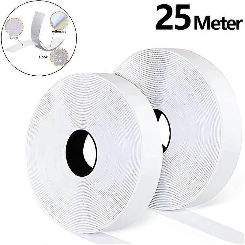 25M Self Adhesive Hook and Loop Tape | Strong Sticky Back Velcros with Soft Loop Side for Home, Car, DIY Crafts