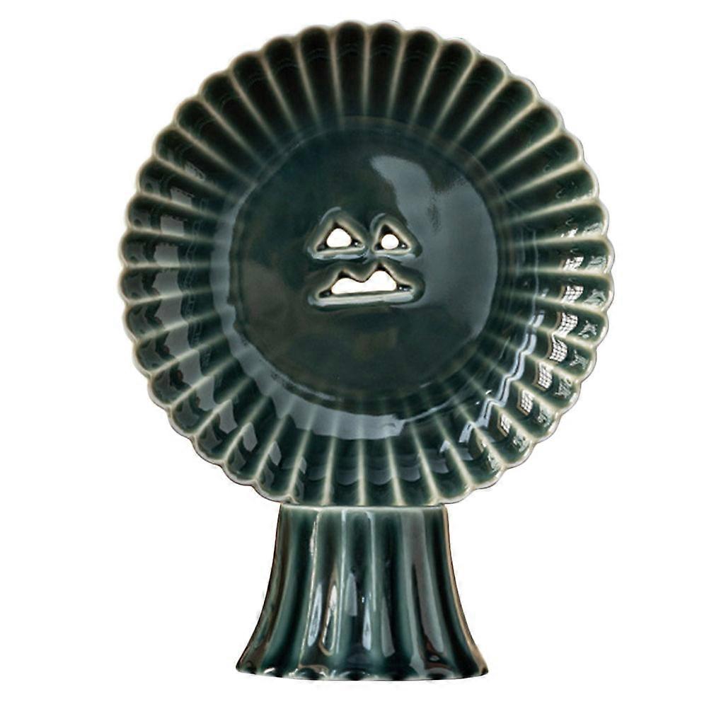 Ceramic High Foot Fruit Tray in Dark Green for Kitchen Snack Serving