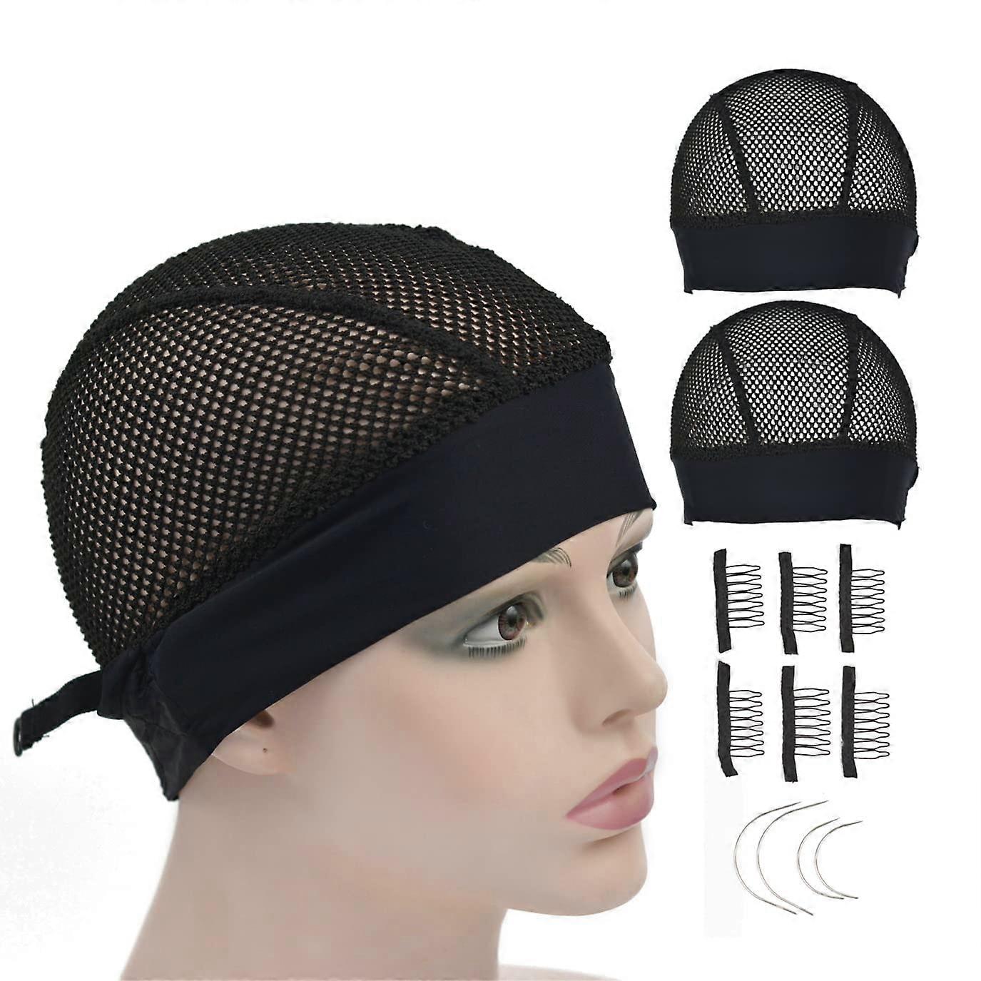 2 Pcs Adjustable Headband Wig Caps Ice Silk Mesh Breathable Elastic Fit for Making Wigs