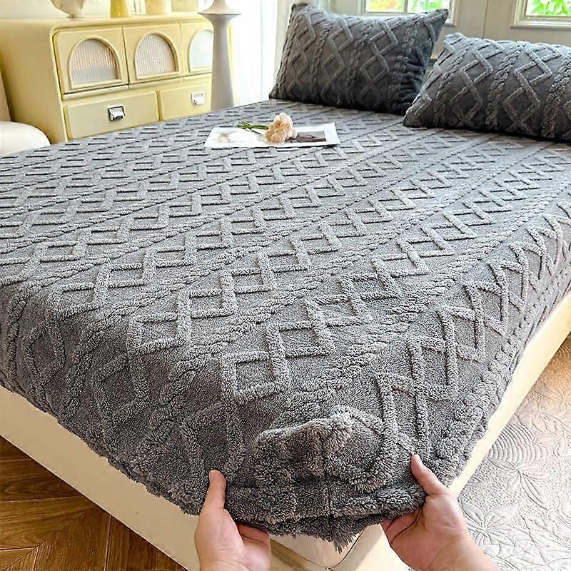 Luxury Velvet Fitted Sheet Queen Gray, Soft Plush Deep Pocket Mattress Cover with 360° Elastic Fit