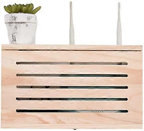Wireless Router Storage Box Wooden Wall Mounted WiFi Shelf 42cm Decorative Cover with Cable Concealment