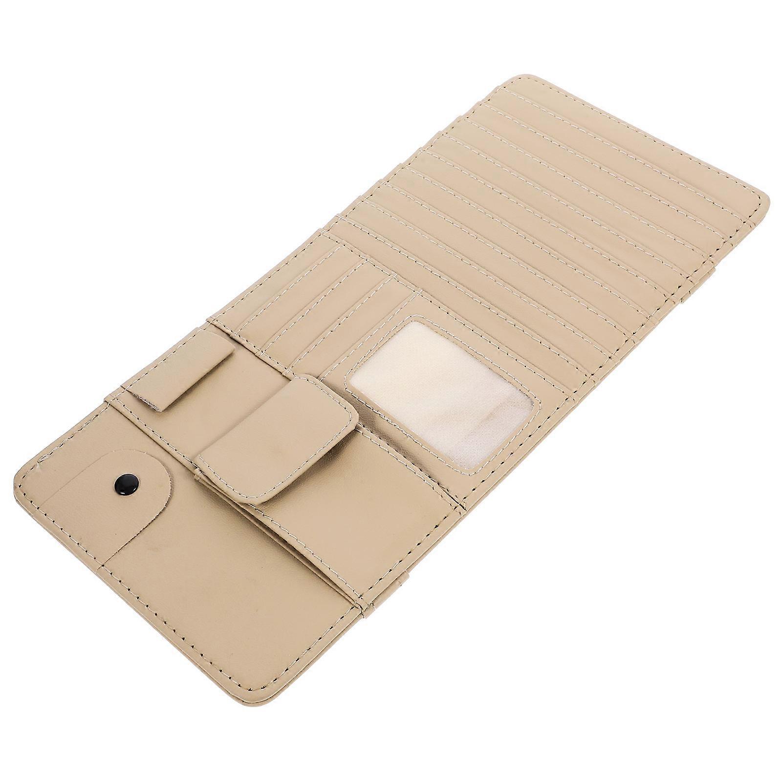 Car Sun Visor Cd Holder for Organizing with Multifunction Storage Pouch Beige