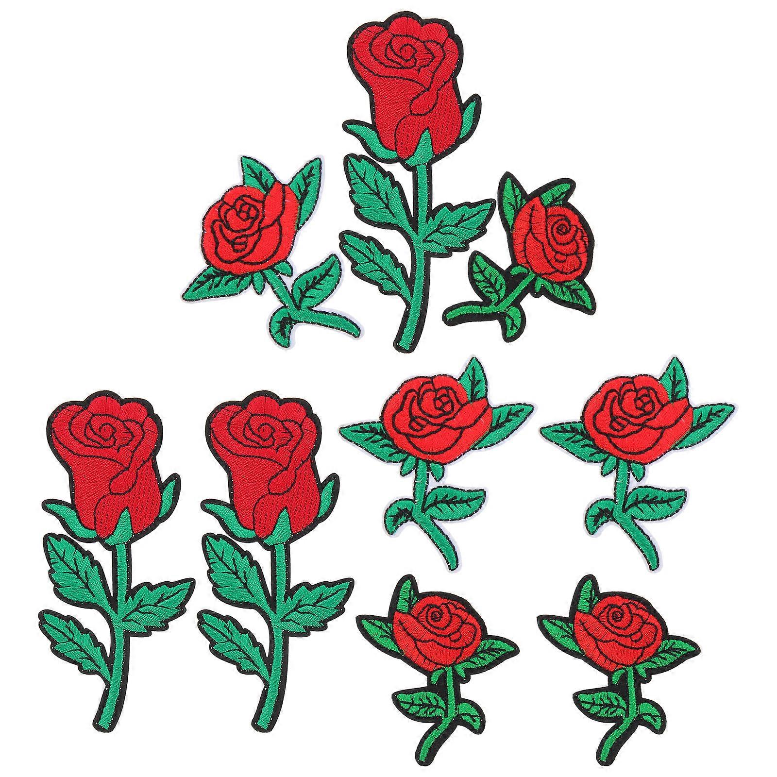Sew on Patch Rose Flower Patch for DIY Use 9Pcs Assorted Color Cloth