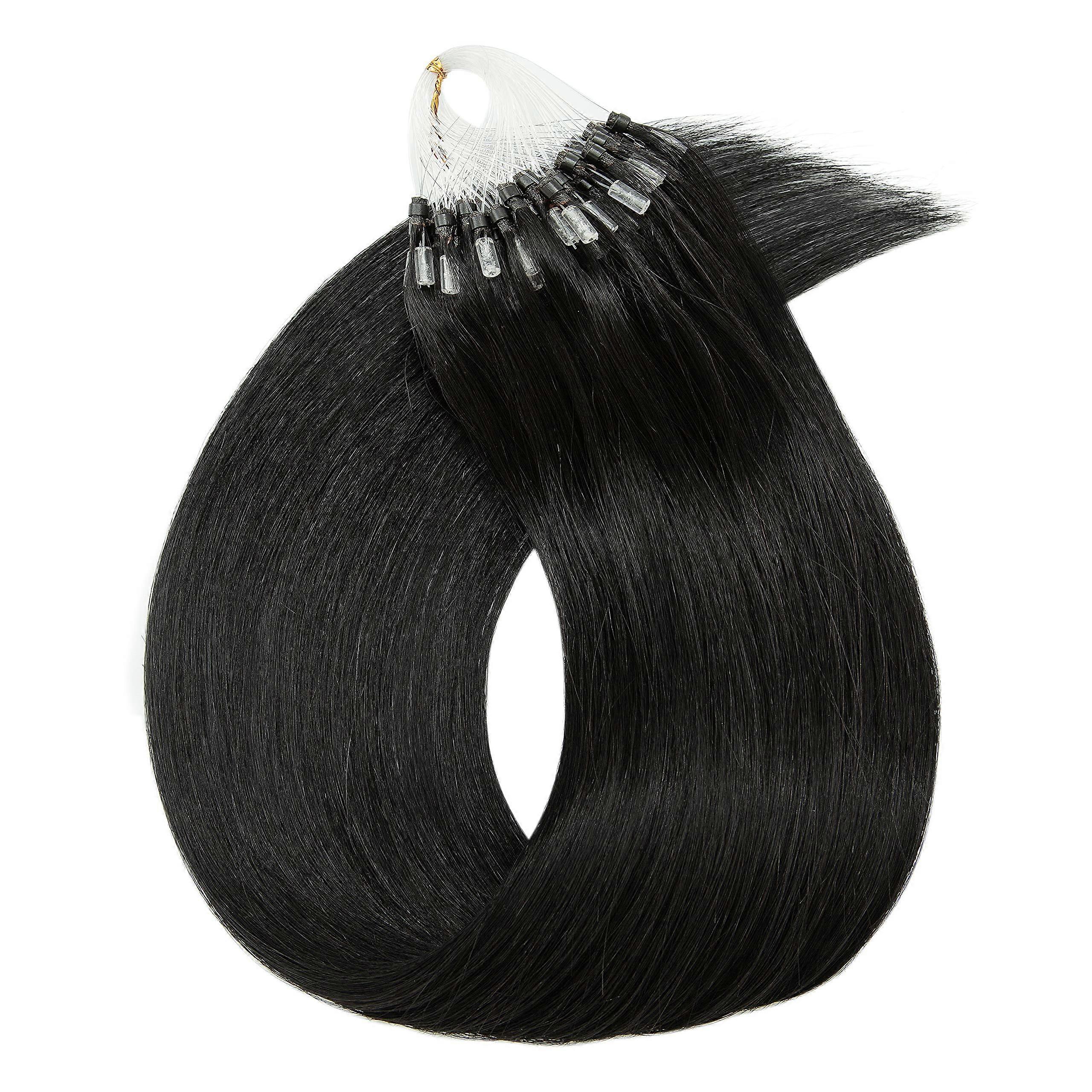 Microlink Hair Extensions 18 Inch Dark Black 50g 100 Strands Seamless Root Blend