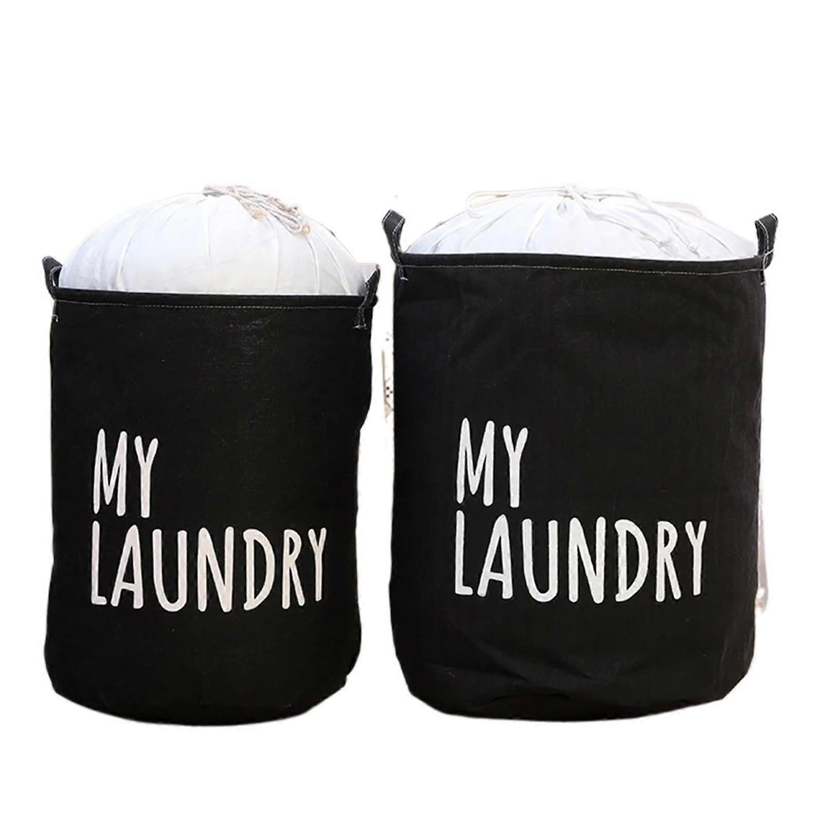 Foldable Waterproof Laundry Basket Canvas Dirty Clothes Hamper with Drawstring Closure Black 35x45cm