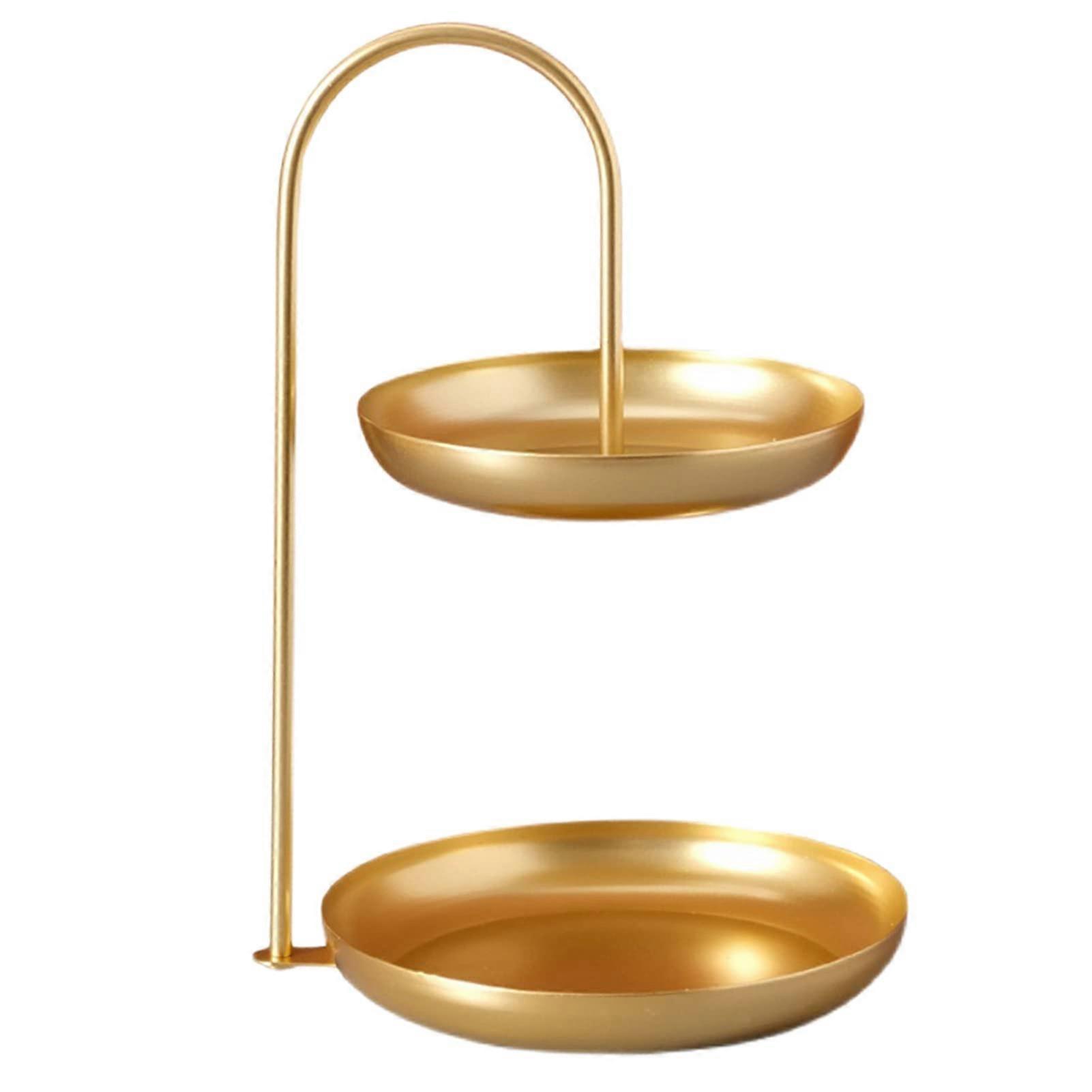 Tiered Fruit Tray with Rustproof Iron, Flat Base, Elegant Gold 2 Tier Stand for Party and Wedding