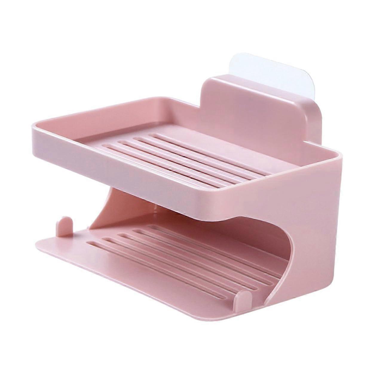 Double Layer Wall Mounted Soap Dish Bathroom Holder No Drilling Rustproof Shower Rack Pink