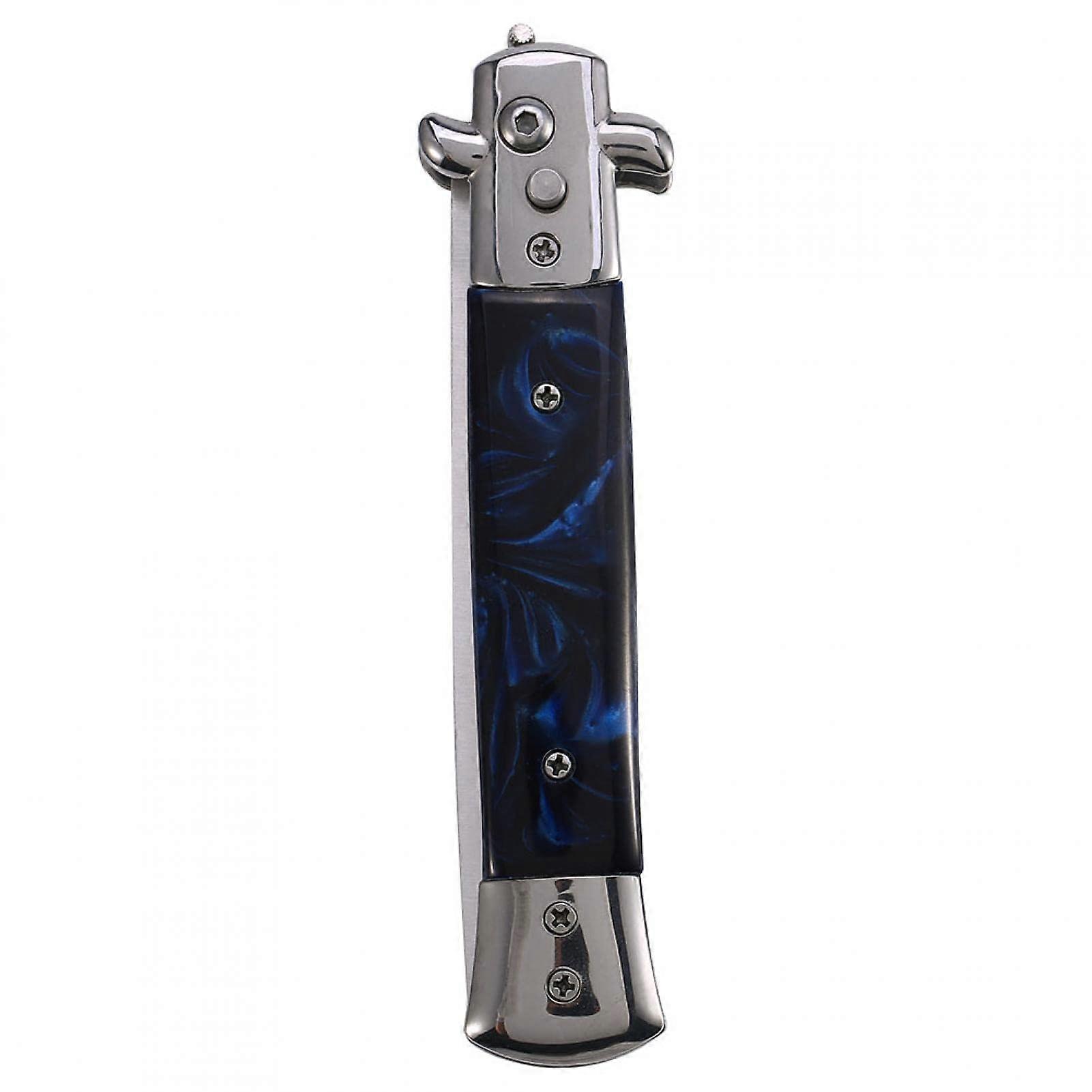 Switchblade Comb for Men, Folding WideTooth Pocket Hair and Beard Grooming, Retro Handle Blau
