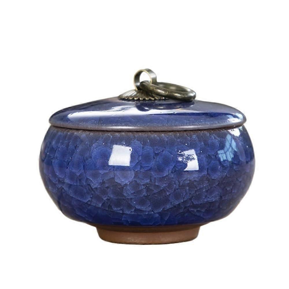 Ceramic Butter Dish with Lid Keeps Butter Fresh Decorative Storage Jar for Kitchen Blue