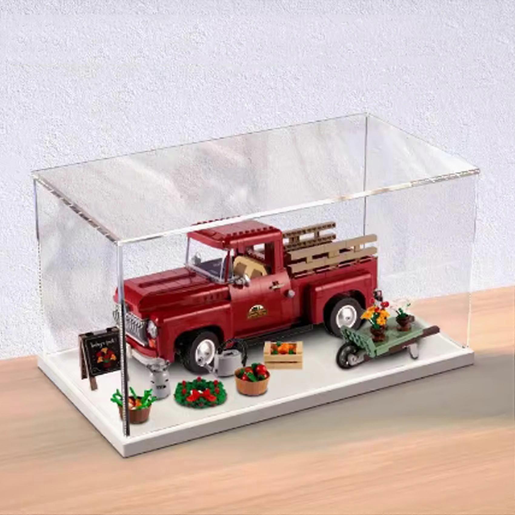 Display Case for  10290 Truck Model, Dustproof Clear Acrylic Box with White Base