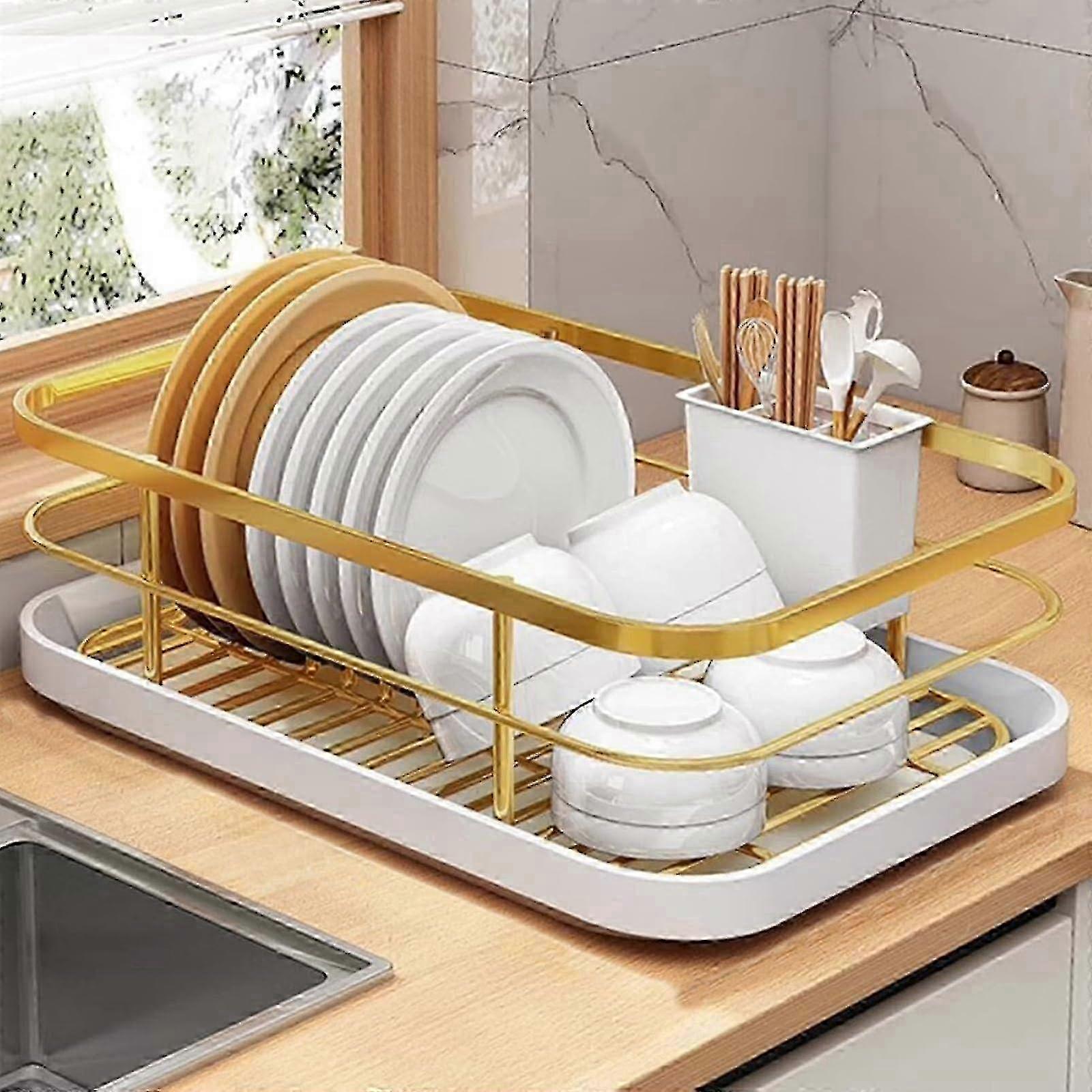 Space-Saving Gold Scratch Resistant Slip Resistant Drying Rack for Kitchen Counter