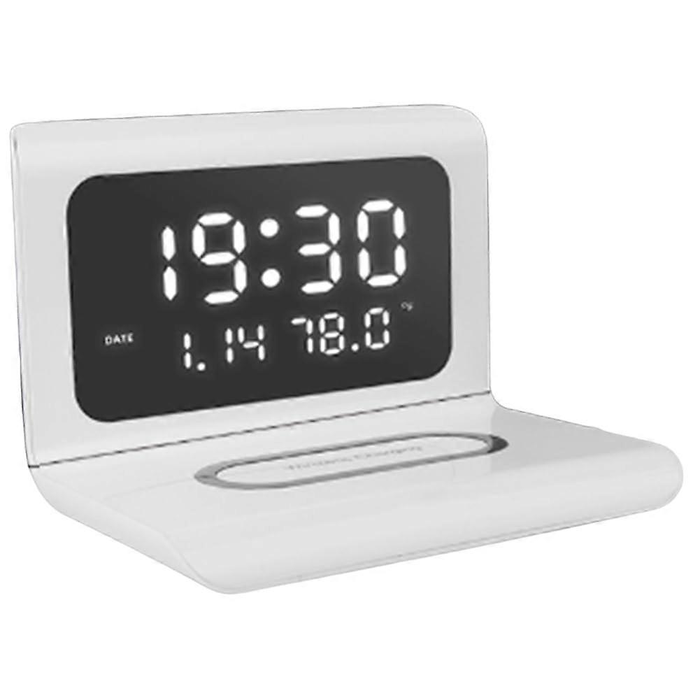 Wireless Charging Alarm Clock with Thermometer, 10W Fast Charging Digital Desktop Clock