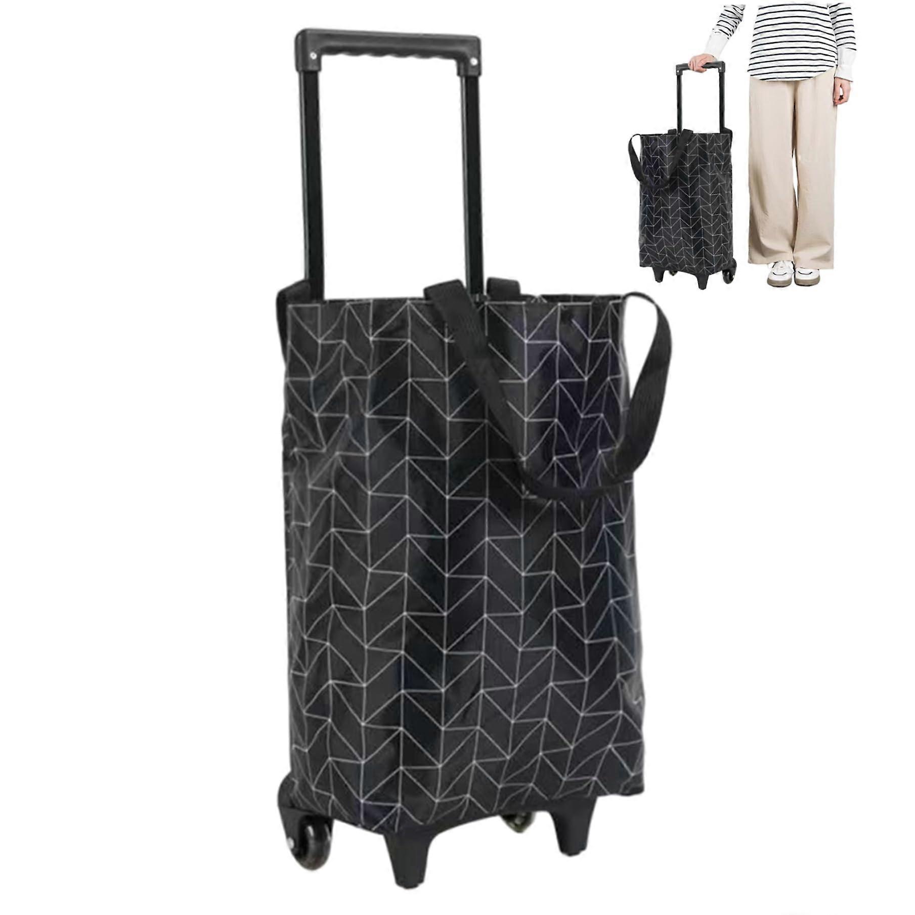 Foldable Shopping Trolley Bag with Wheels, Waterproof Grocery Cart with Telescopic Handle, Pattern